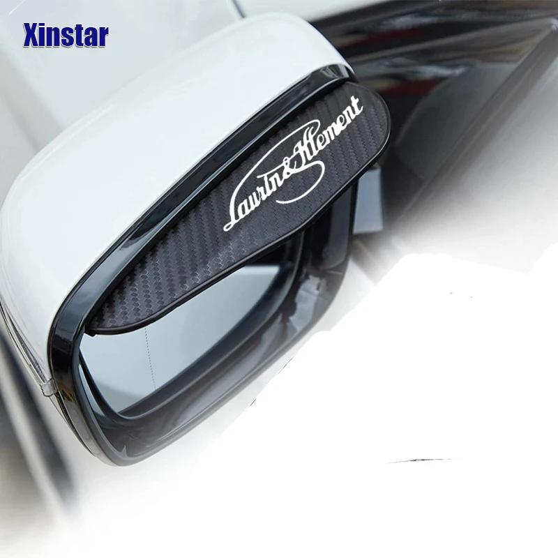 2X Laurin & Klement Carbon Fiber Car Rearview Mirror Eyebrower Sticker For Skoda Fabia Octavia Rapid  Yeti Kamiq Scala Karoq