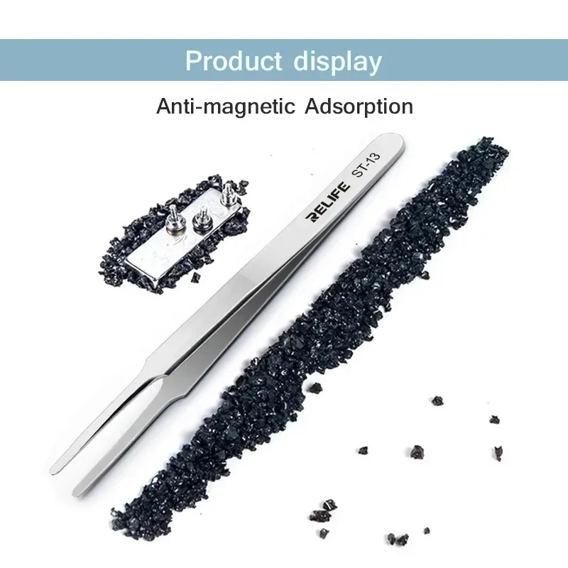 RELIFE ST-13 High Precision Tweezers for Mobile Phone Repair Flat Round Electric Components Tight Clamping Maintenance Clips