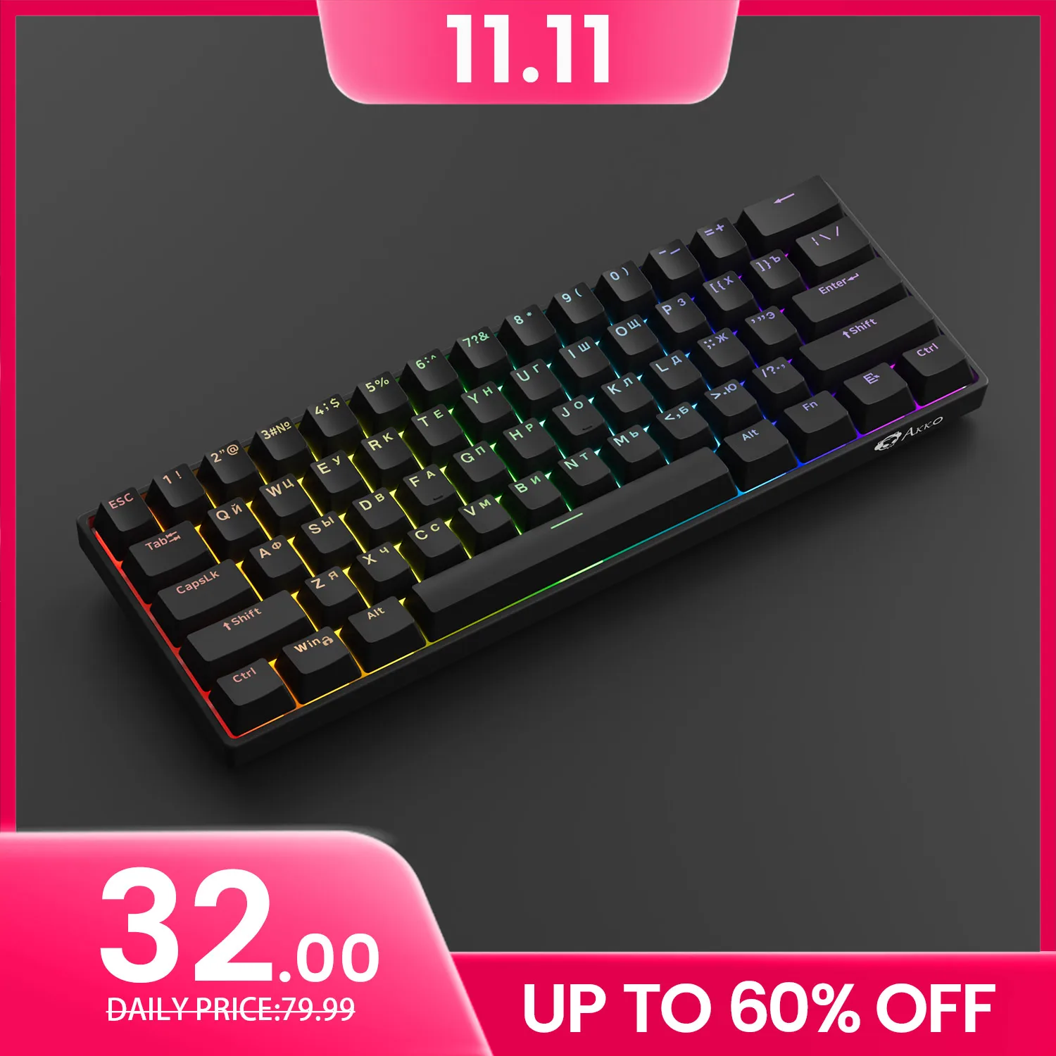 Akko 3061S HE teclado mecânico 60% preto russo ANSI interruptor magnético disparador rápido 8K TypeC com fio RGB teclado de jogo personalizado