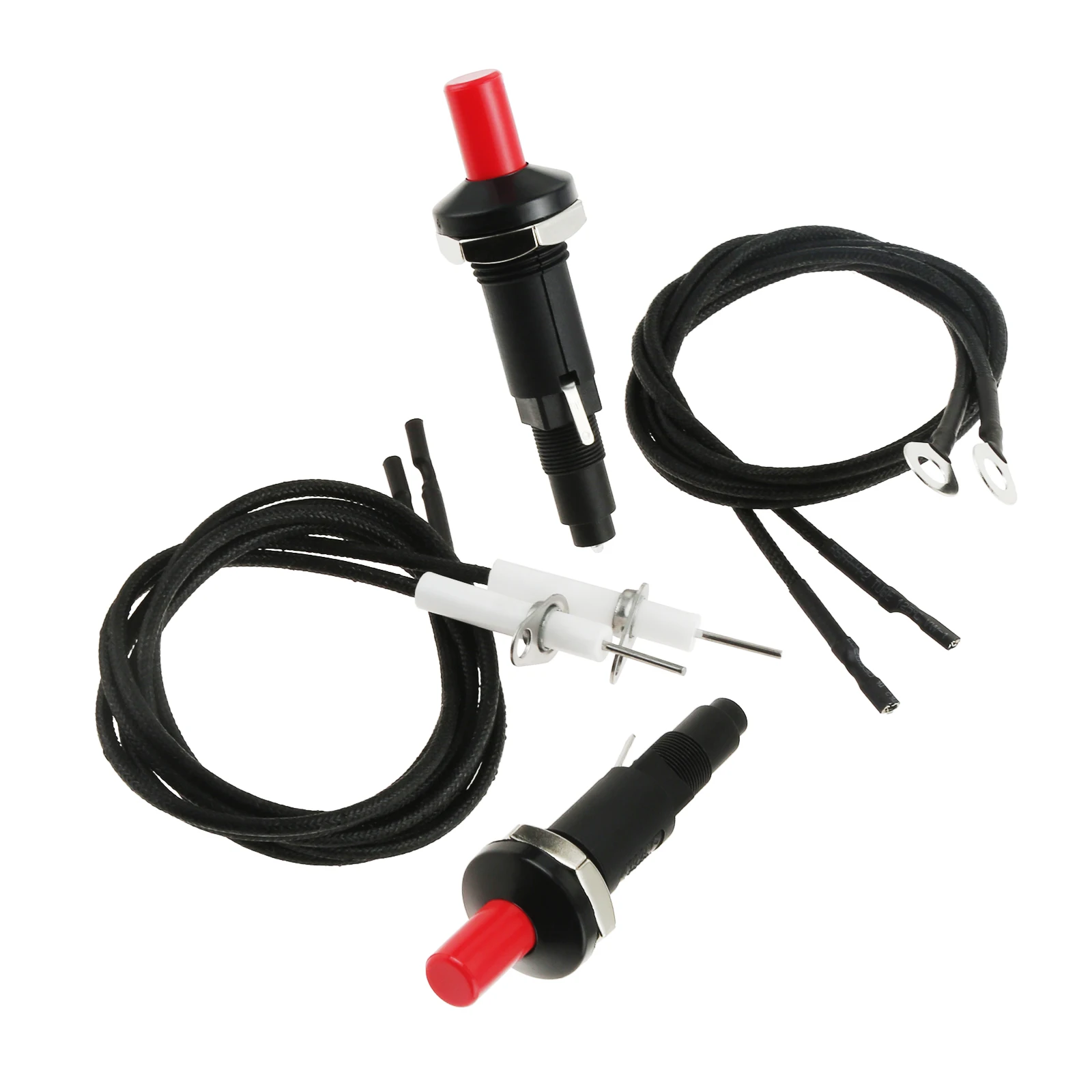 2 Set Piezo Spark Ignition Kit for Gas Fireplace Kitchen Igniter with Ceramic Electrode Ignition Spark Plug Wire and Ground Wire