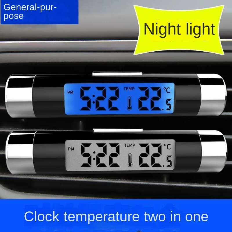 Car Air Outlet Thermometer Electronic Clock Time Led Digital Display Thermometer with Back Luminous Car Supplies