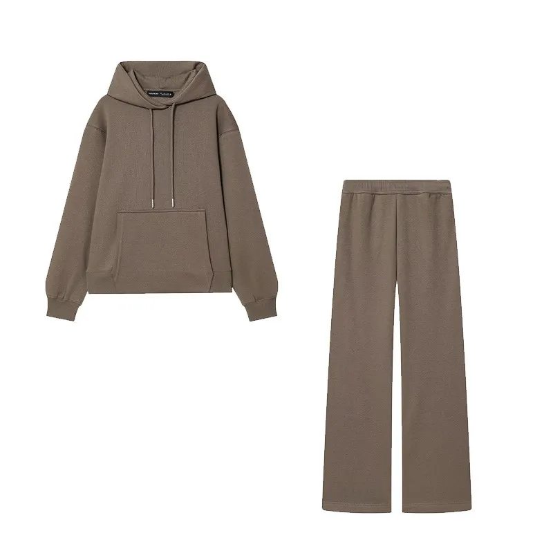 

HipSeam женские брюки со средней талией комплект с длинным рукавом винтажная базовая толстовка с широкими штанинами плюшевые брюки женская одежда