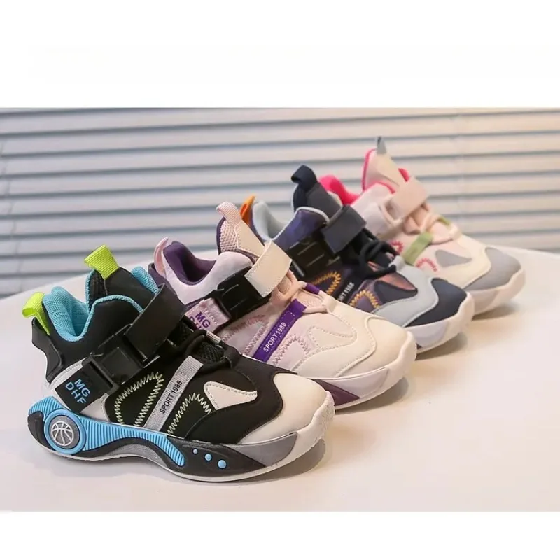 

Детские кроссовки из искусственной кожи в стиле пэчворк, весенне-осенняя детская баскетбольная спортивная обувь с пряжкой, повседневная обувь среднего кроя с мягкой подошвой для мальчиков и девочек