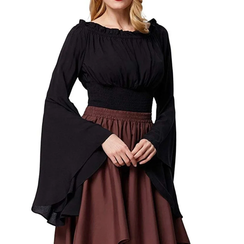 Cosplay Vintage Costumes Women Medieval Renaissance Blouse Ruffled Off Shoulder Slim Tunic Tops Corset Halloween Dress Up Party