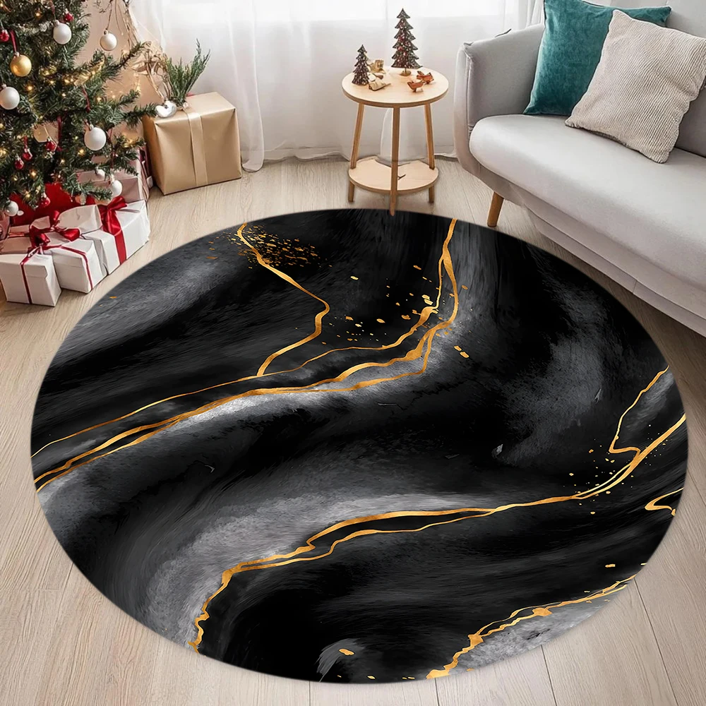 

Luxury Marble Pattern Round Carpet Soft Non Slip Easy Clean for Living Room Bedroom Guesthouse Hotel High-End Home Decor Carpets