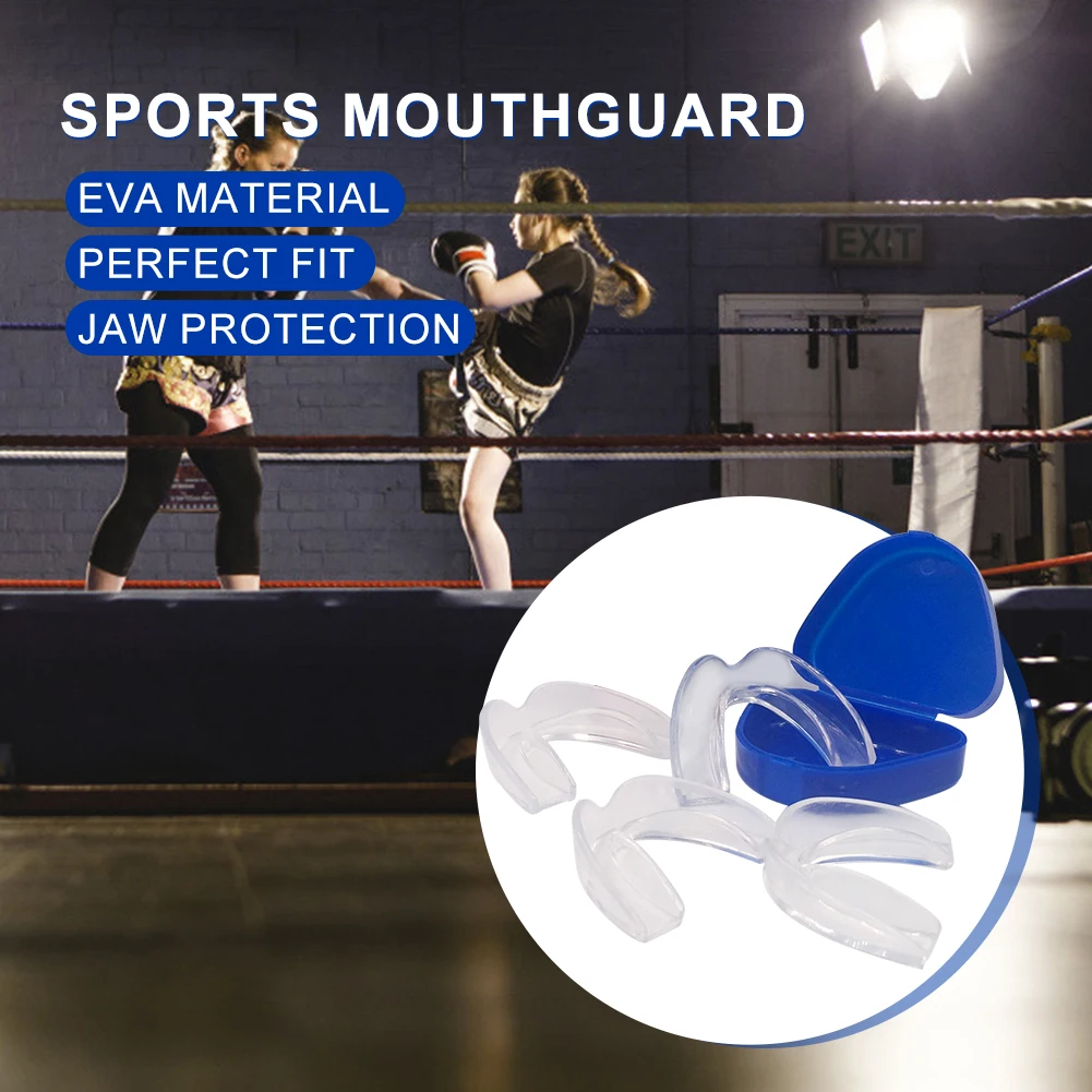 4Pcs Mouth Protector with Storage Case Anti-Grinding Mouthguard EVA Sports Mouth Guard Transparent for Teeth Clenching at Night