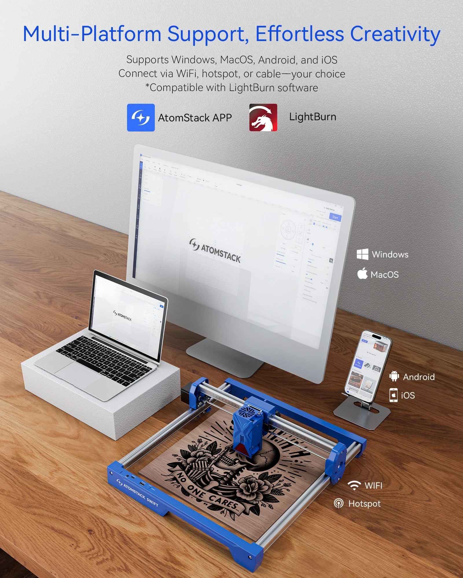 Nuovo ATOMSTACK 7W Swift Incisore Laser Portatile Macchina Per Incidere Taglio Laser FAI DA TE Incisione Logo Legno Verniciato Acrilico Vetro Pelle