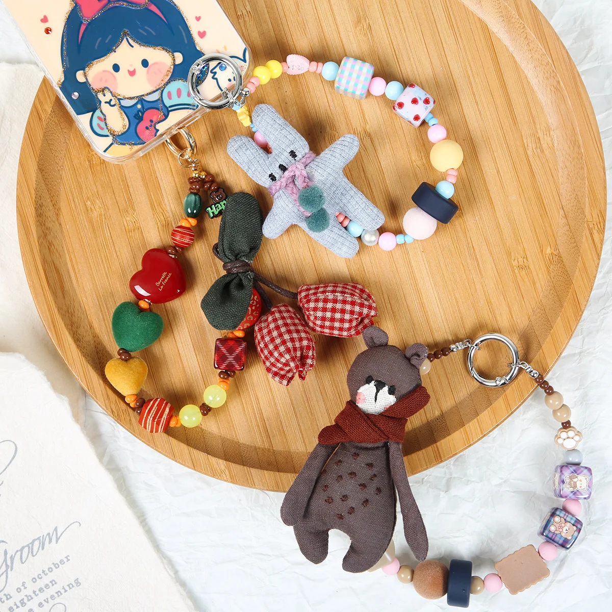 

Ins Wind Autumn and Winter Bib Rabbit Bear Beaded Mobile Phone Chain Bag Pendant Mobile Phone Case Lanyard Decoration Cute
