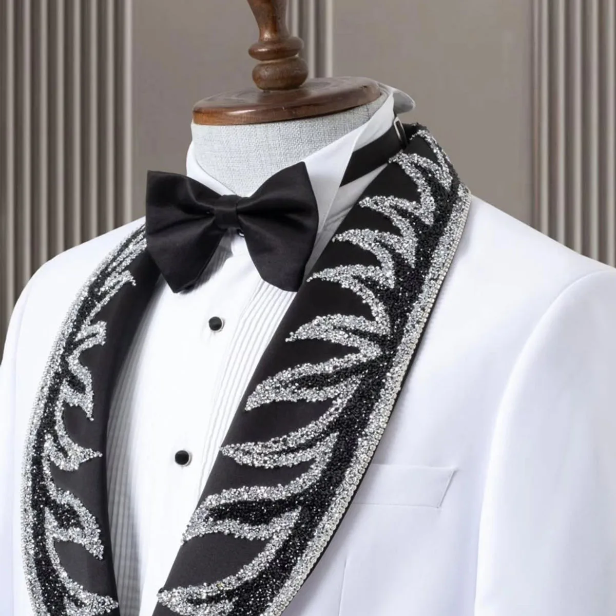 Customized Man Suit Diamond 2 Pieces Sets Metallic Beaded Wedding Suits For Men Groom Tuxedos Male Prom Blazers Slim ropa hombre