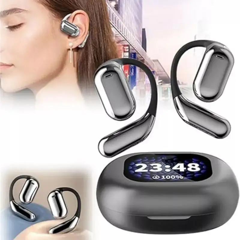 5.4 Open Ear Mounted LCD Screen Noise Reduction Earphones Full Color Touch Screen Earphones ANC Smart Screen