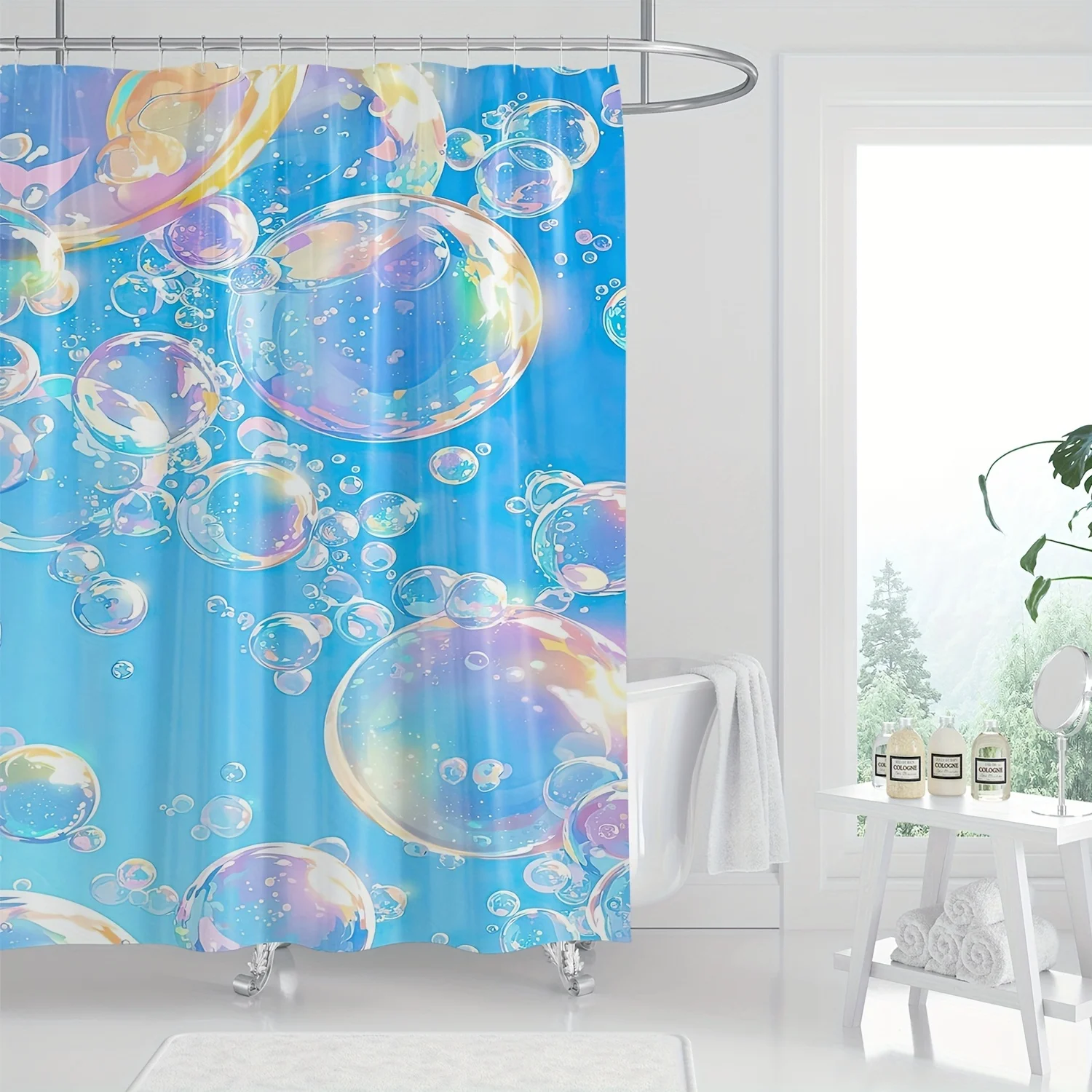 

Vibrant Bubble Print Shower Curtain - Polyester, Machine Washable, Colorful Bathroom Decor,Includes Hooks,Artistic Bubble Design