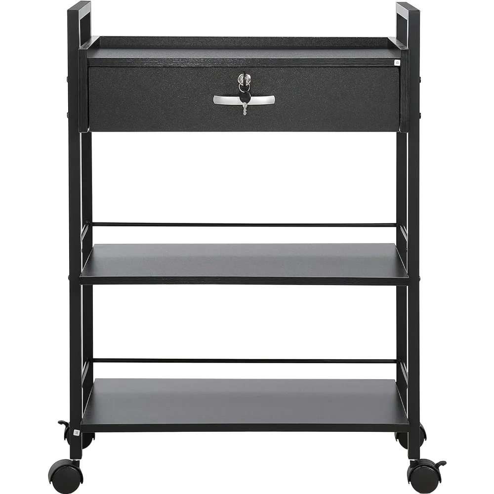 

Beauty Salon Trolley Cart, 3-Tier Hair Salon Stations Cabinet for Stylist with Lockable Drawer, MDF Rolling Storage Station