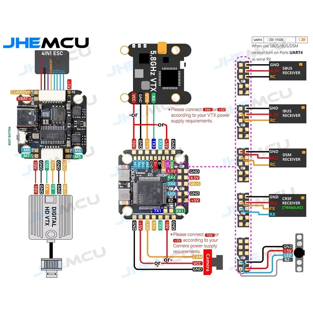 JHEMCU F405 Noxe v2 Flight Controller Baro Osd 16mb Blackbox 5V 10V dual bec 20x20mm 3-6s lipo for fpv freestyle drone diy parts