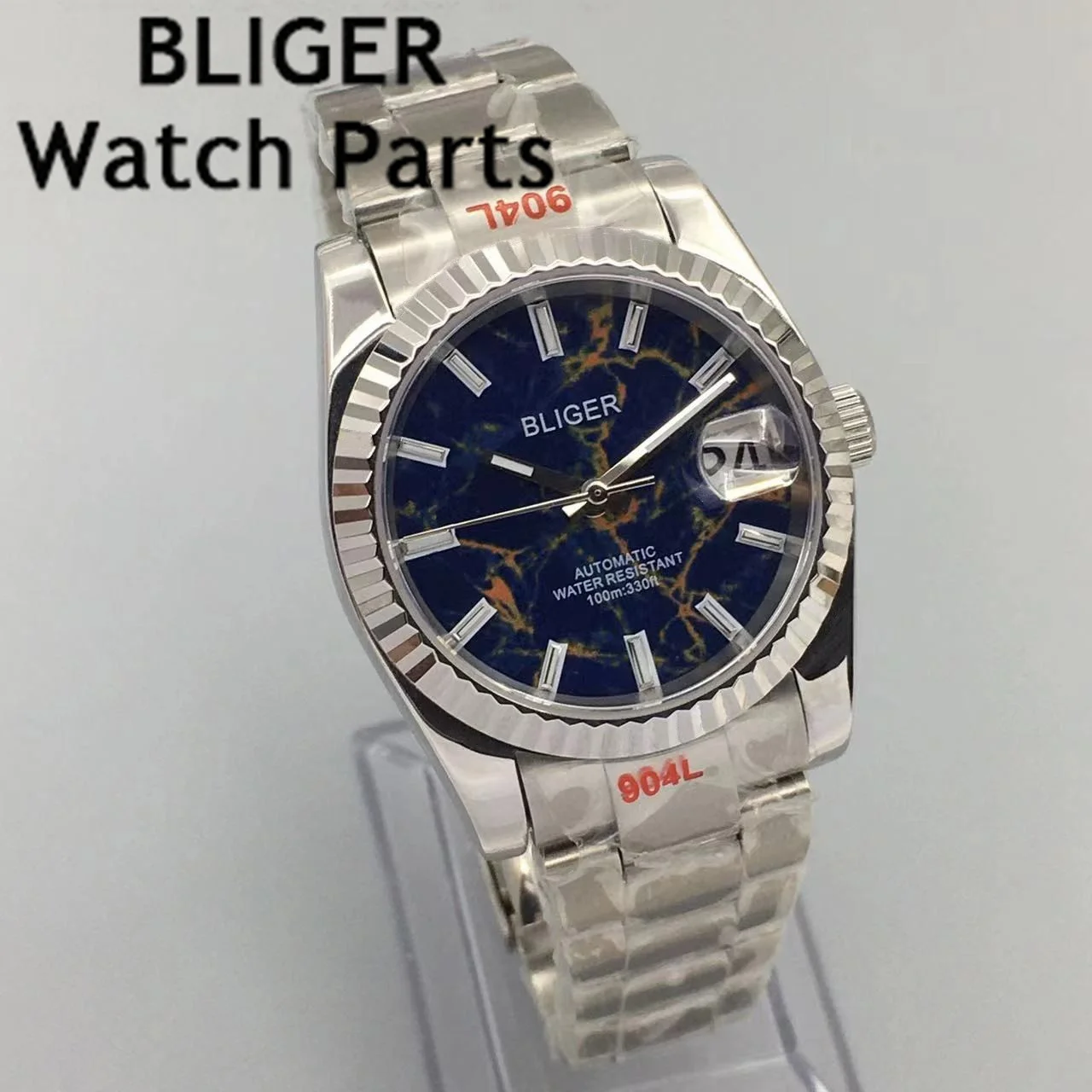 BLIGER 36 مللي متر 39mmNH35A ساعة رجالية أوتوماتيكية إطار أزرق أخضر الهاتفي الياقوت الزجاج المحار حزام الإنزلاق قفل