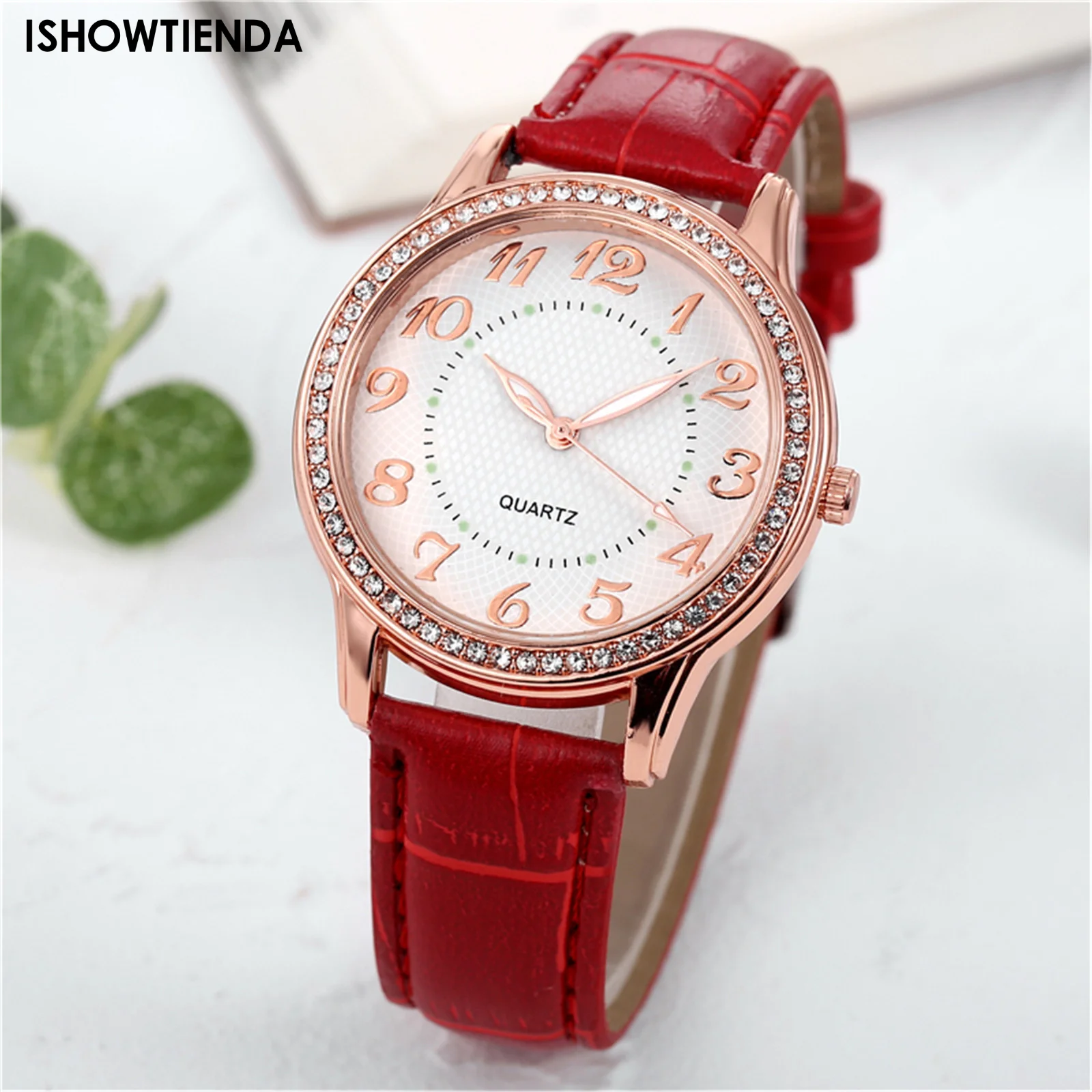 Reloj de pulsera de cuarzo para Mujer, cronógrafo de lujo con diamantes, correa, estilo Simple, a la moda