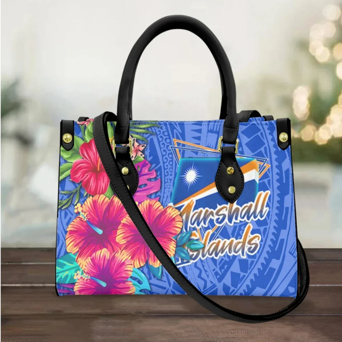 Marshall Island Women Handbags Polynesian Hibiscus Print Leather Luxury Ladies Cross Body Bags Woman Small Messenger Bag Custom