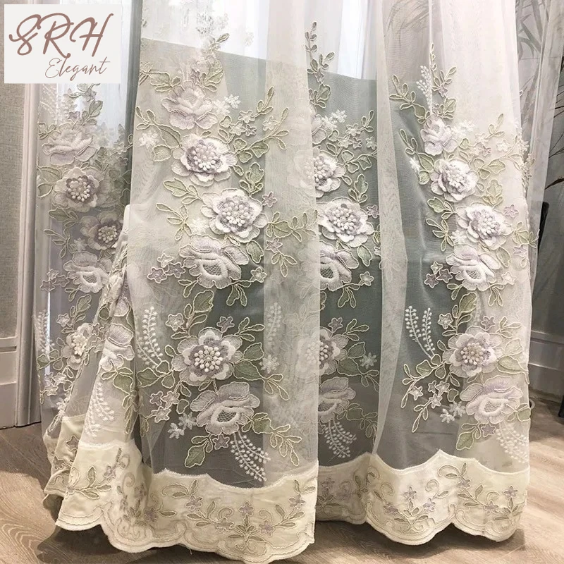 

French Purple 3D Rose Flower Embossed Embroidery Curtains Bedroom Sheer Tulle Curtains For Living Room Balcony Window Drapes