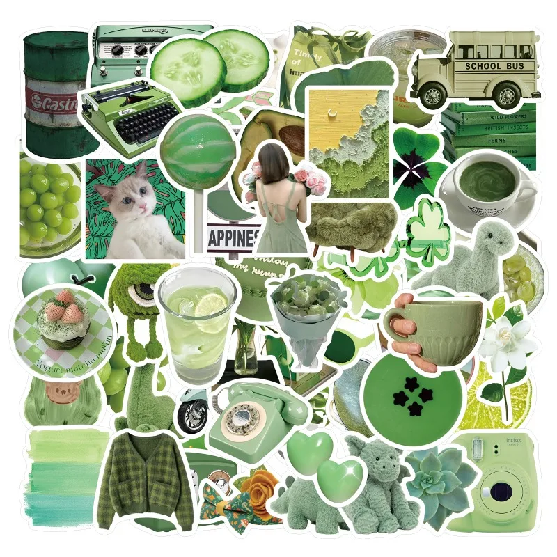 pacote-de-adesivos-estilo-ins-com-60-pecas-verdes-para-caderno-laptop-capa-de-celular-mala-diario-estetico-e-scrapbook