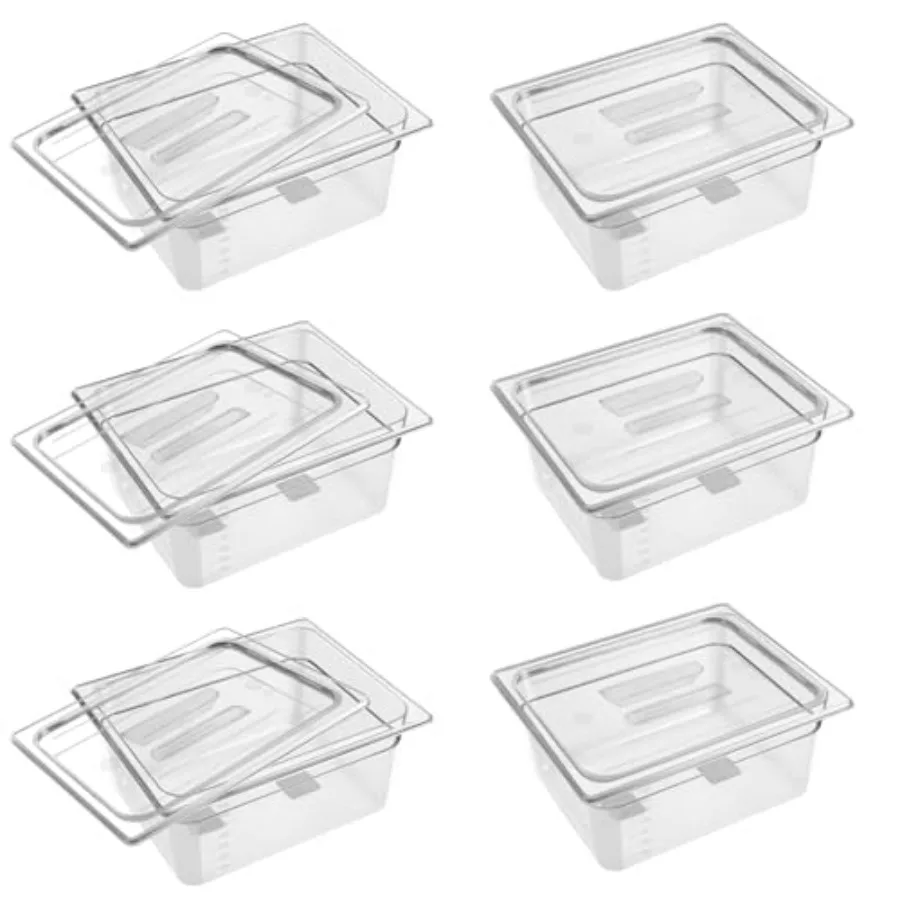 

6 упаковок, 1 2 размера, глубоко прозрачные пищевые кастрюли диаметром 6 дюймов с крышками для коммерческих кухонь и ресторанов, штабелируемые, поликарбонатные, прозрачные