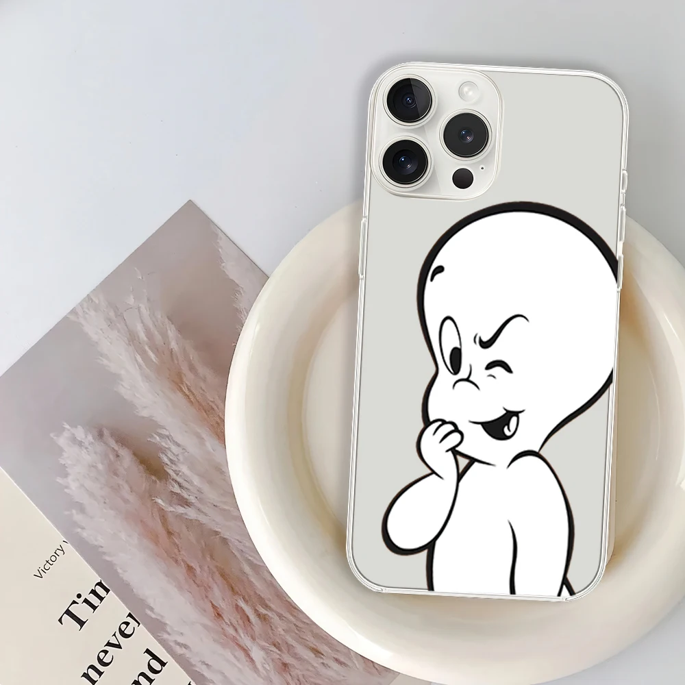 Cartoon Casper the Friendly Ghost Phone Case for iPhone 12 11 13 14 15 16 Max Pro Plus Transparent Soft Shell