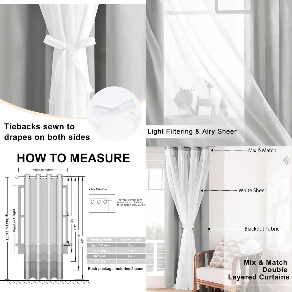 

Thermally Insulated Silver Grey Double Layer Curtains, 84 Long, 60 Wide, Room Darkening, with Sheer, for Bedrooms and Living Spa