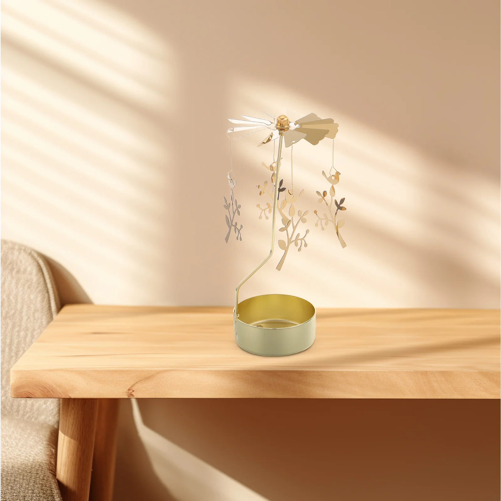 

Tea Lights Candles Swivel Candlestick Holder for Decoration Home Christmas Golden Metal Spinning Windmill