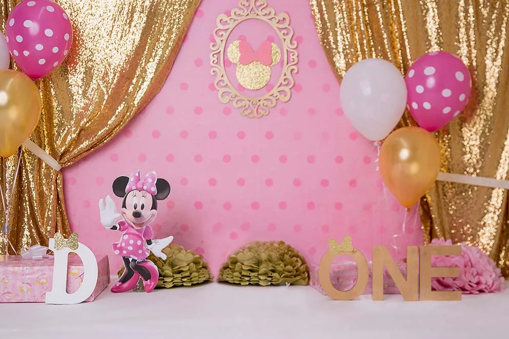 Minnie Mickey Mouse Photography Backgrounds Decoration Cake Smash Vinyl Cloth Party Backdrops for Kids Birthday Party Supplies