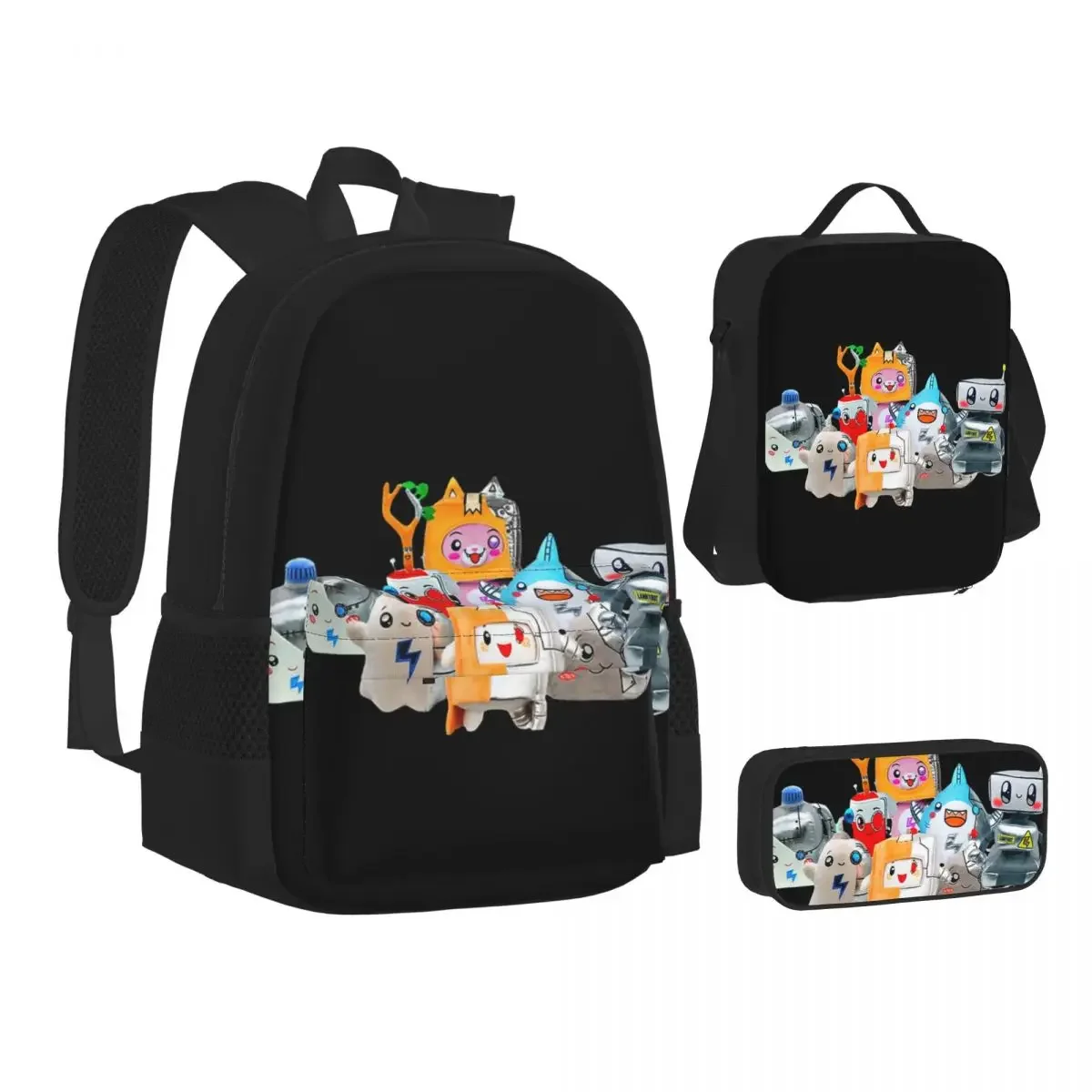 

Rocky Lankybox Lanky Box Backpacks Boy Girl Bookbag Student School Bags Cartoon Kids Rucksack Lunch Bag Pen Bag Three-Piece Set