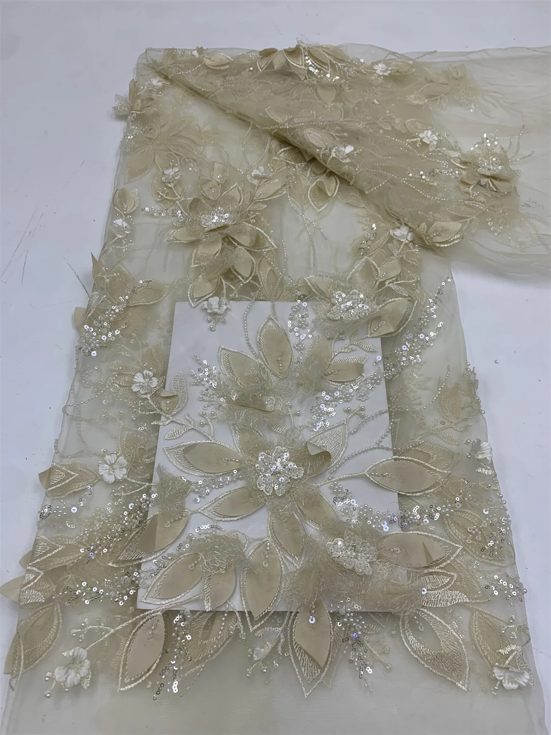 3D Floral African Beaded Lace Fabric 2026 High-Quality Nigerian French Sequined Lace Suitable for Women's Wedding Party Dresses