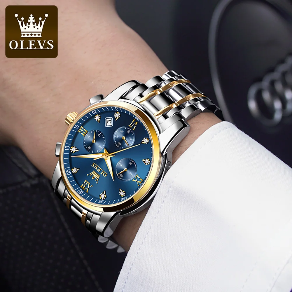 OLEVS 2858 Watches for Men Top Brand Luxury Chronograph Luminous Quartz Watch Business Waterproof Stainless Steel Wristwatch Man