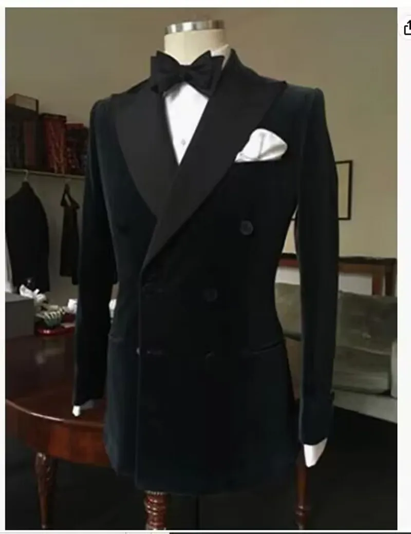 Black Velvet Wedding Men Suits Blazer Business Groom Wear Tuxedo Jacket Formal Costume Homme Party Double Breasted Only Coat