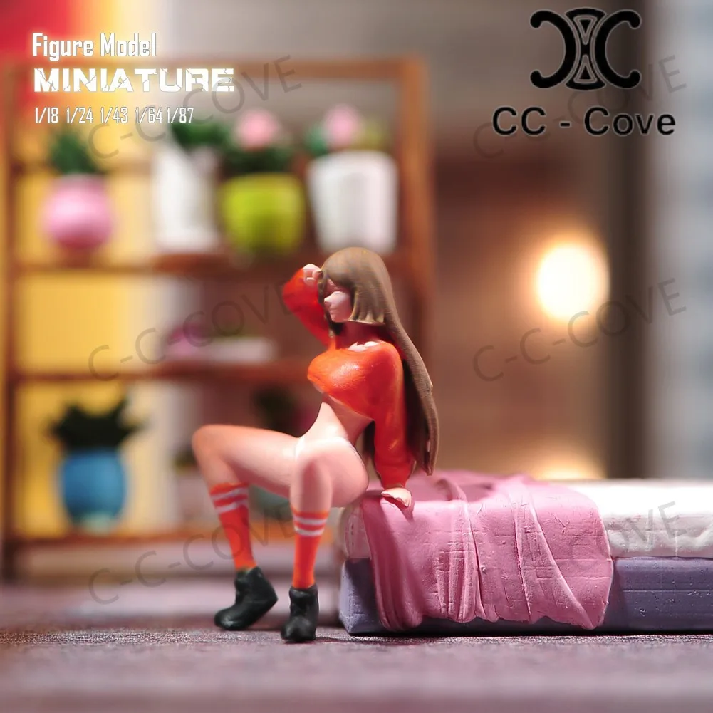 Painted Miniatures 1/18 1/24 1/43 1/64 1/87 Sexy Brown Haired Beauty Sitting With Legs Crossed Figure Model Toys View Decoration
