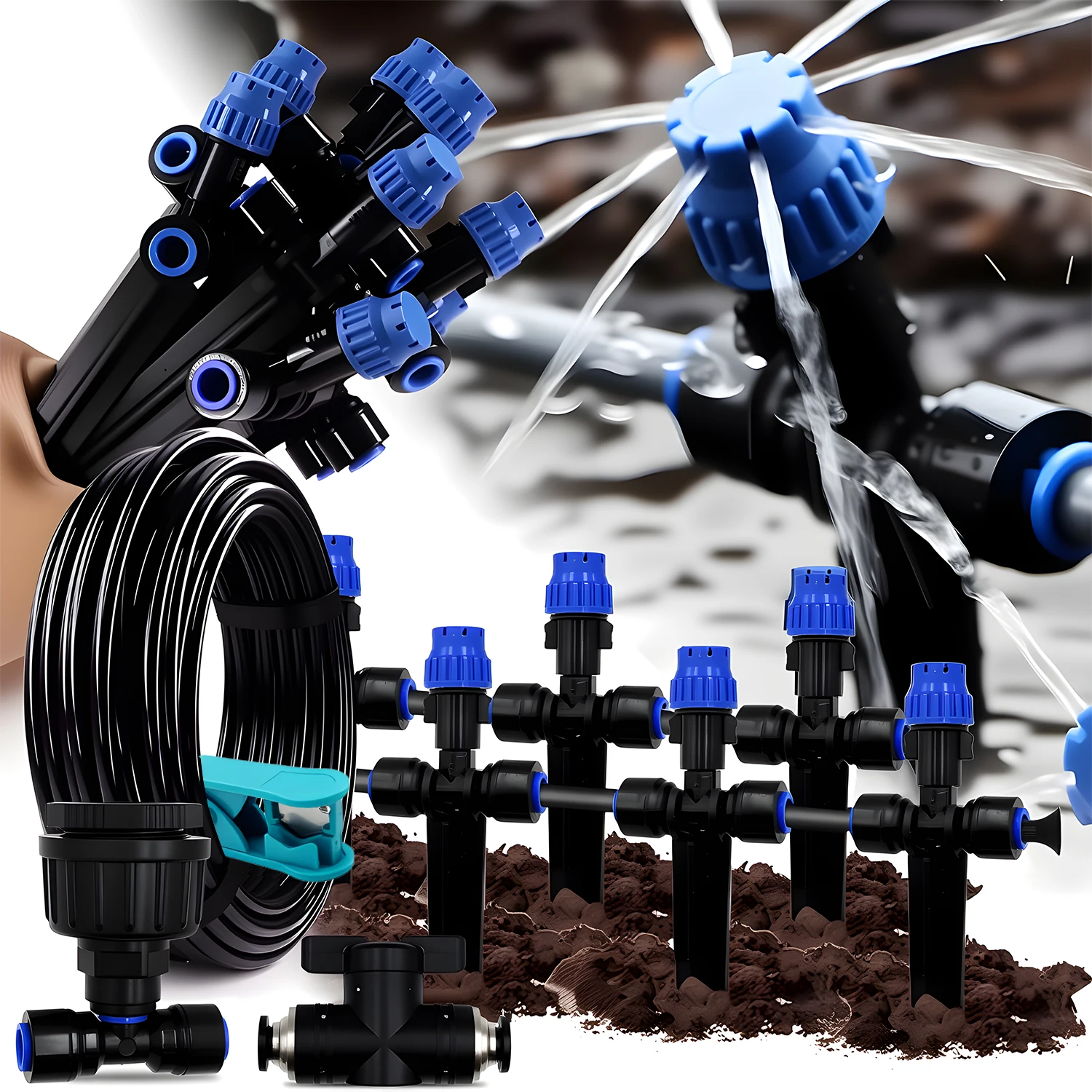 

1/4" Garden Irrigation Watering Kit 8-hole Dripper with Stake Adjustable Sprinkler 6mm Quick Push Slip Lock Outdoor Drip Sprayer