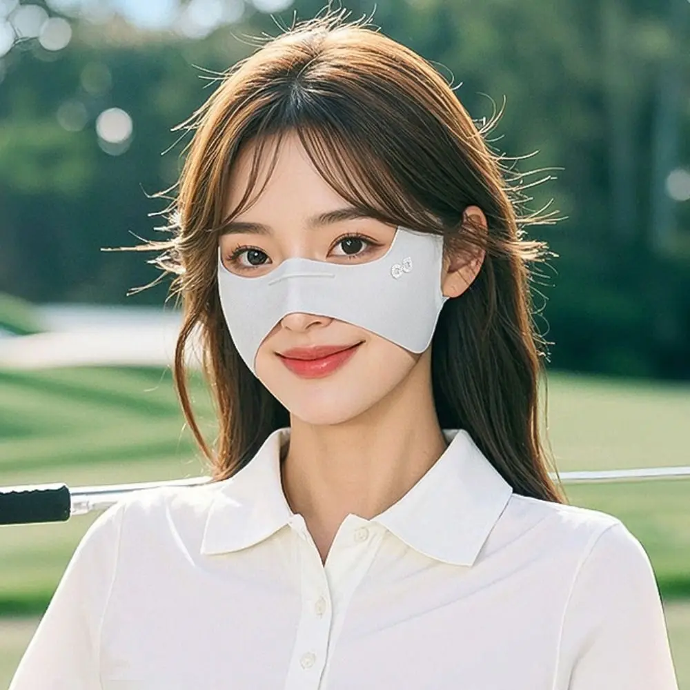 

Breathable Elastic Ice Silk Mask UV Protection Thin Golf Face Mask Sunscreen Veil Solid Color Eye Protection Mask Women/Girls