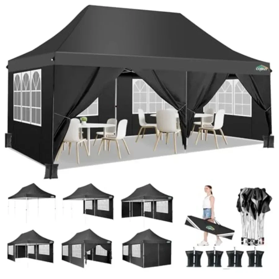 Pop Up  Tent 6 Removable Sidewalls Easy Up Commercial  Waterproof and UV50+ Gazebo with Portable Bag Adjustable Leg Heights Par