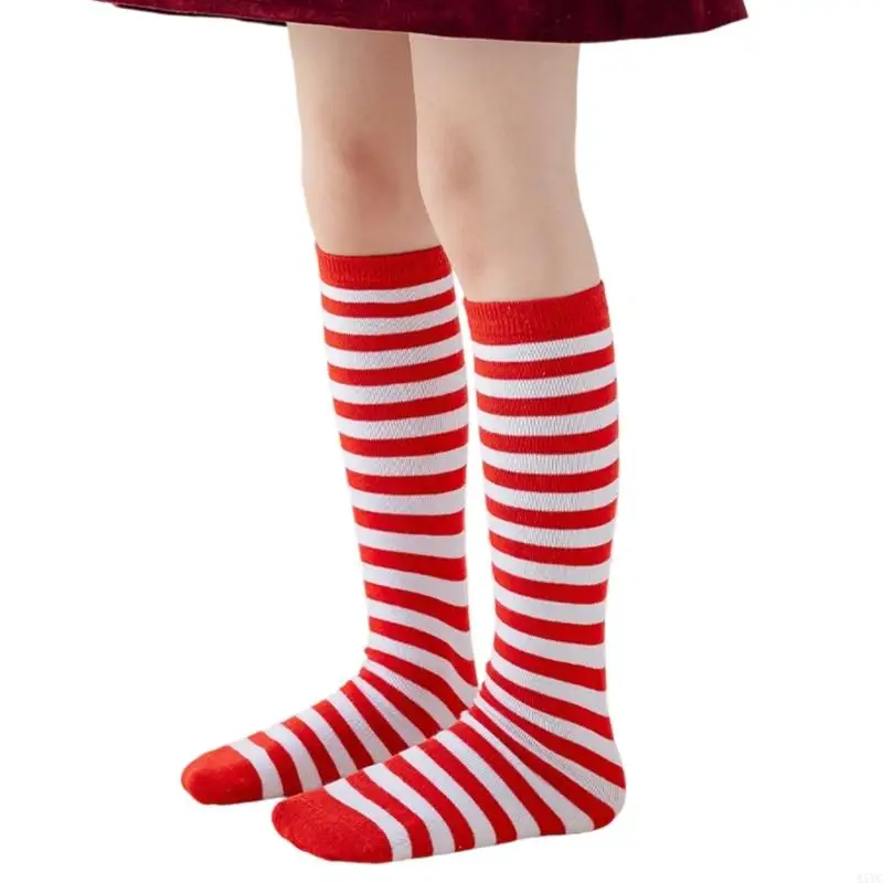 A5YC Elastic Children's Striped Socks Middle Calf Height Nonslip Soft Fabric Daily