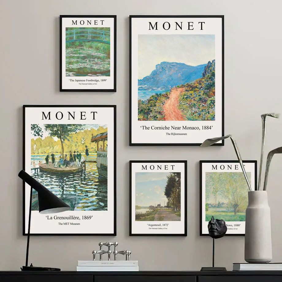 1pc frameless Canvas Painting Claude Monet Exhibition Poster Woman With A Parasol Water Lilies Canvas Painting Wall Art Mural Pr