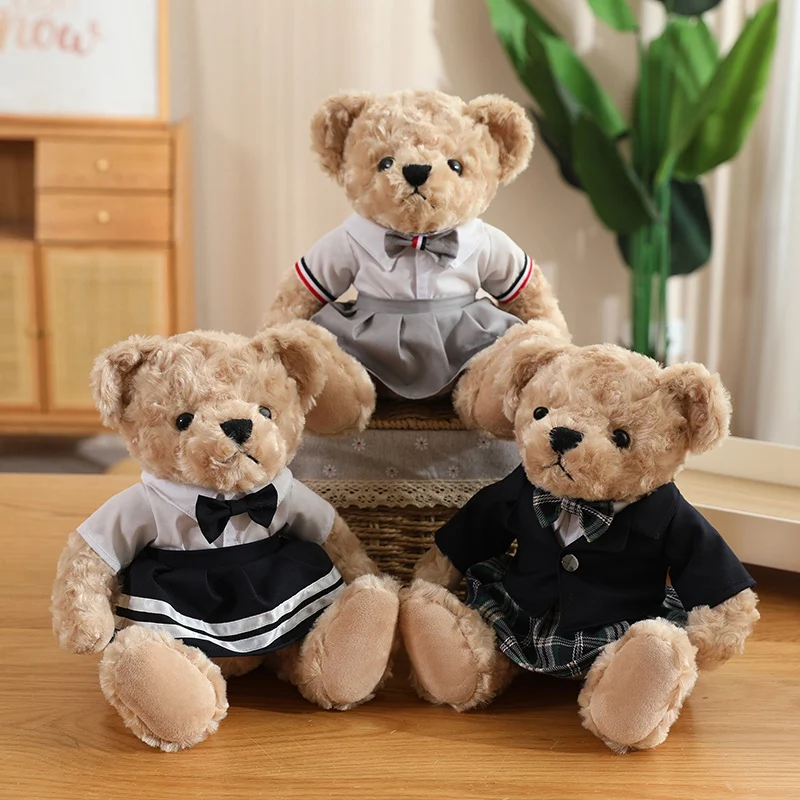 

25cm Kawaii Clothed Couple Bear Plush Toy Cute Stuffed Animal Bear Doll Birthday Christmas Gift for Kids Boys Girls Home Decor