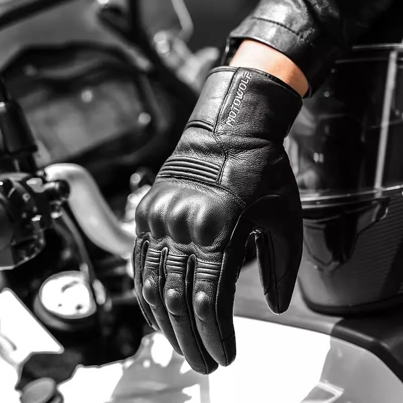 

Motorcycle Leather Riding Gloves Windproof Waterproof Winter Warm & Summer Breathable Touchscreen Guantes Moto Fist Palm Protect
