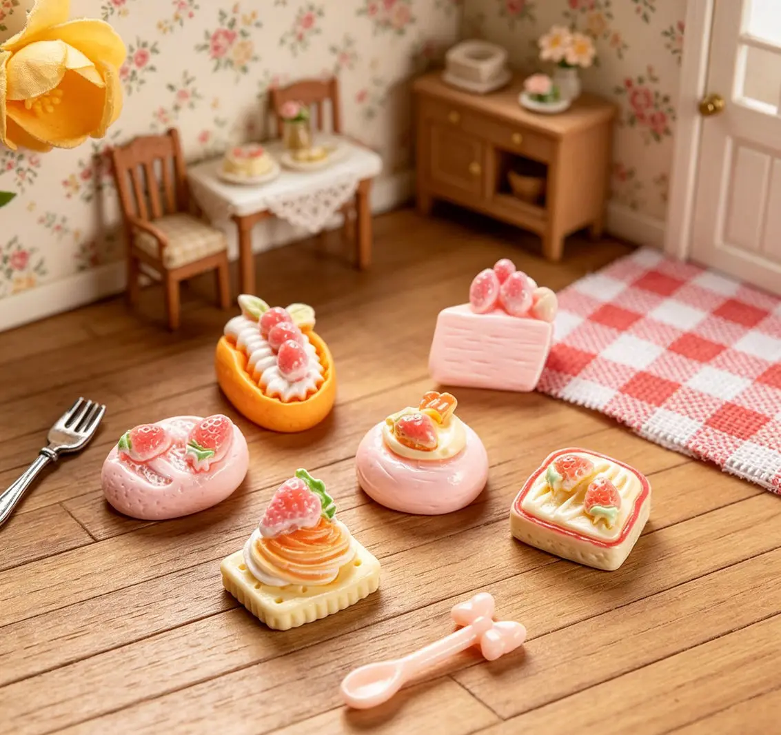 

20pcs Mini Resin Dessert Charms, Pink Strawberry Cake Miniature Food, DIY Accessories for Hair Clips, Dollhouse Decor