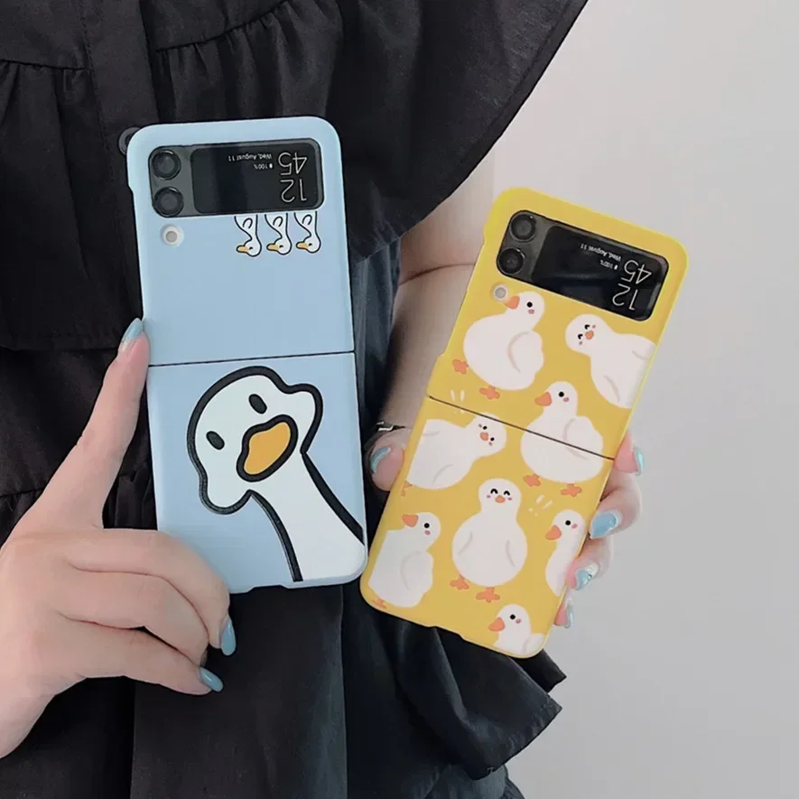 For Samsung Galaxy ZFlip 7FE Cute Cartoon Duck Smile Pet Case For Samsung Galaxy Z Flip 7 6 5 4 Ultra Thin Shockproof Soft Cover