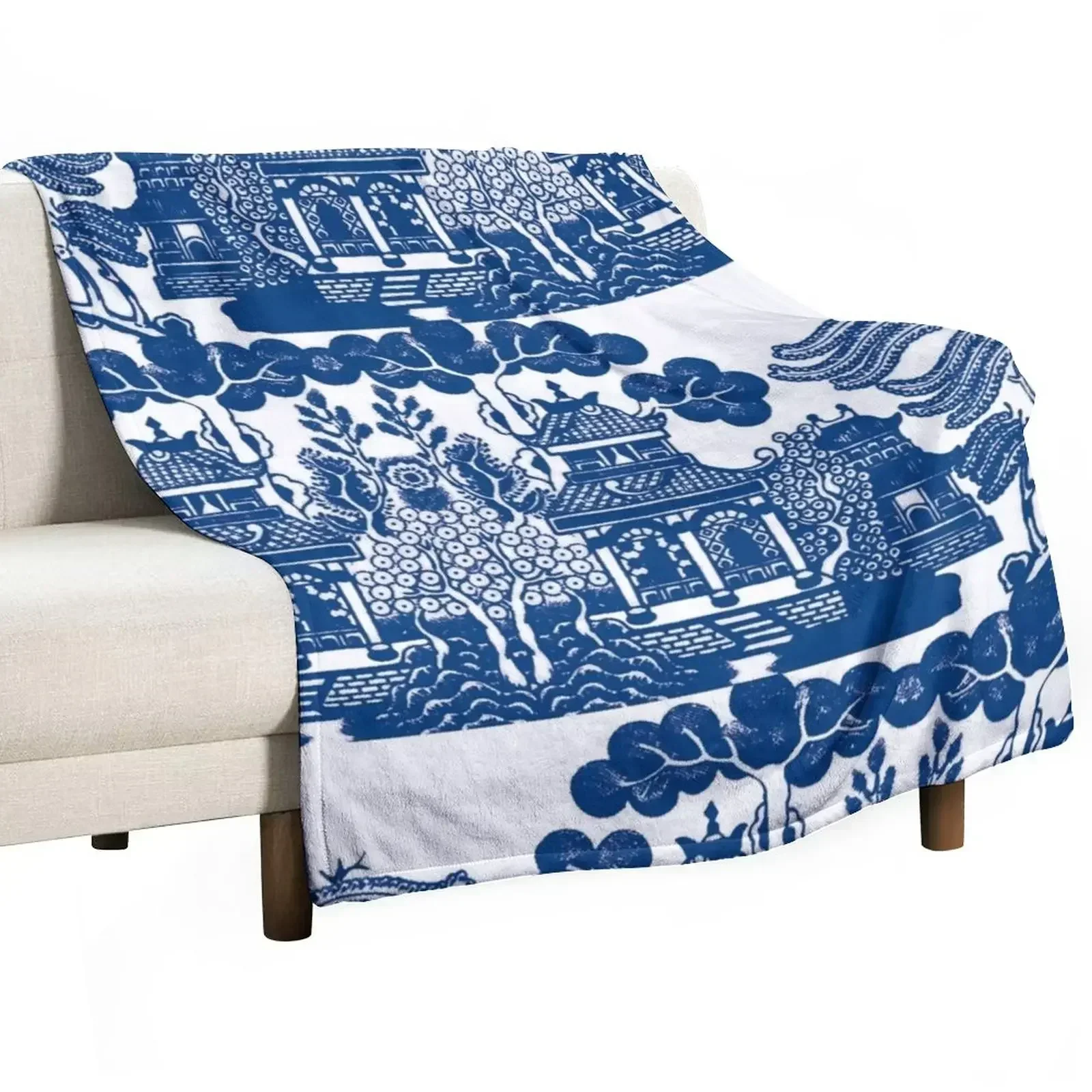 

Blue Willow Chinoiserie Blue And White Porcelain Inspiration Throw Blanket Sleeping Bag christmas gifts Blankets