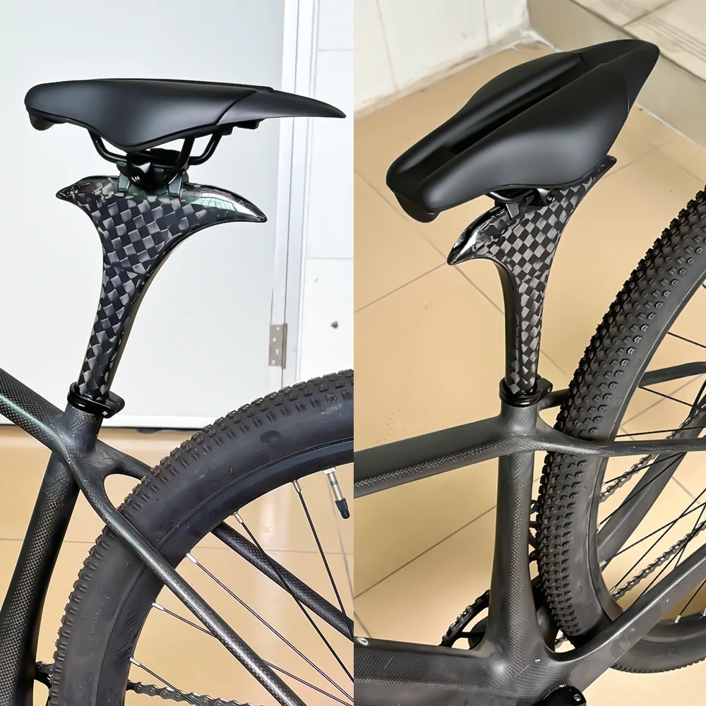 BALUGOEU Carbon MTB Mountainbike Rennrad Sattelstütze für Rennradfahren, Fixed Gear, Windbrems-Sattelrohr 12K glänzend – Detail 1