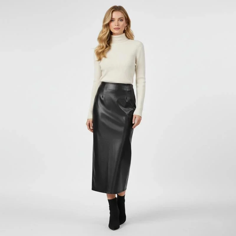 

Женская шикарная юбка миди из искусственной кожи с высокой талией, прямого кроя, из мягкой ткани, облегающего силуэта, с боковым разрезом, для повседневной носки и работы, весна
