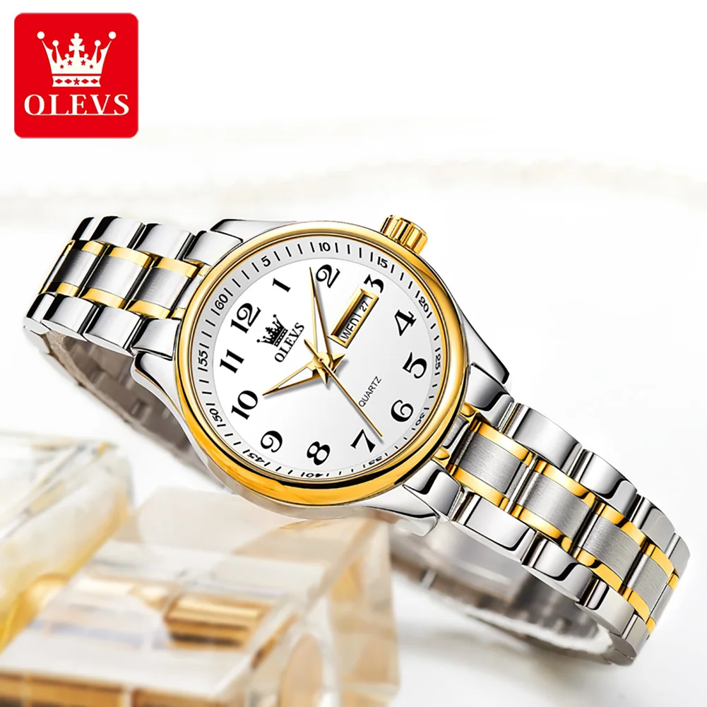 OLEVS-Montre à Quartz de Luxe pour Femme, Élégante, en Acier Inoxydable, Étanche, avec Bracelet, Semaine et Date