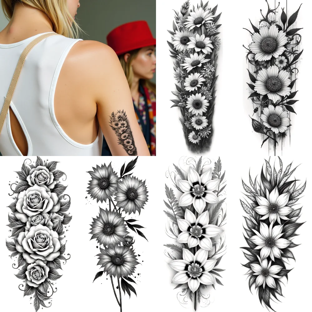 

12pcs Temporary Tattoo Realistic Temporary Tattoos Lilies Peonies Daisies For Back Shoulders Adult