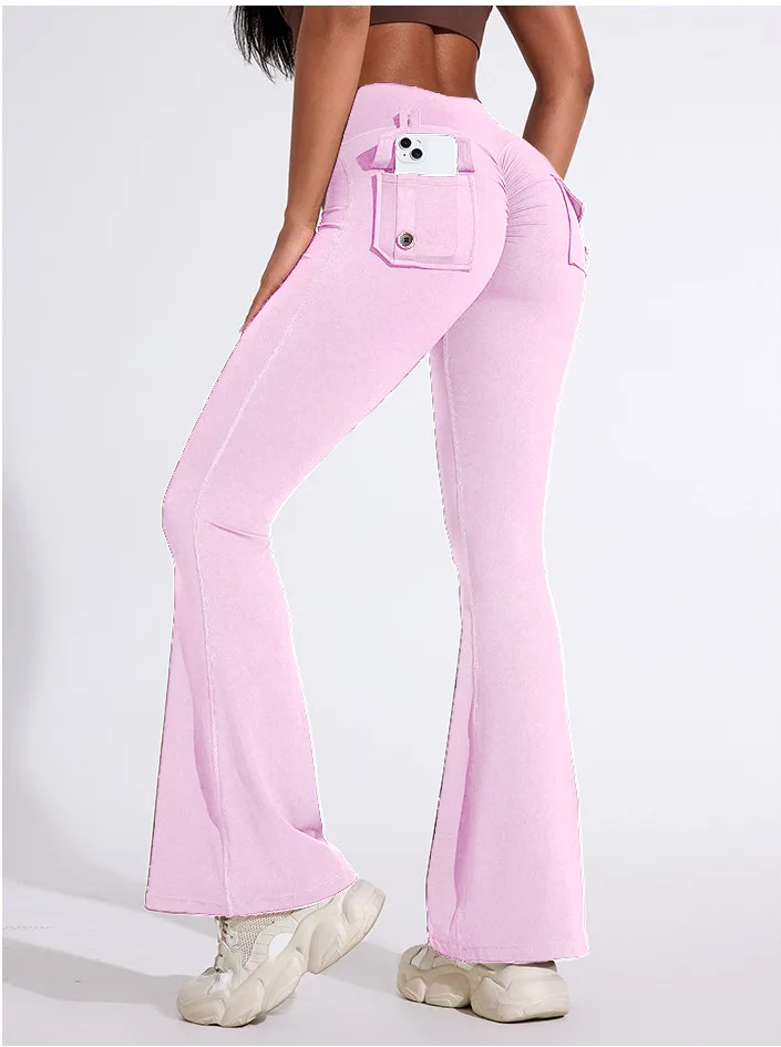 

Women's Flare Leggings with Pockets Soft Cargo style Yoga Pants High Waist Gym Slim Pants Fitness and Body Building Sportwear