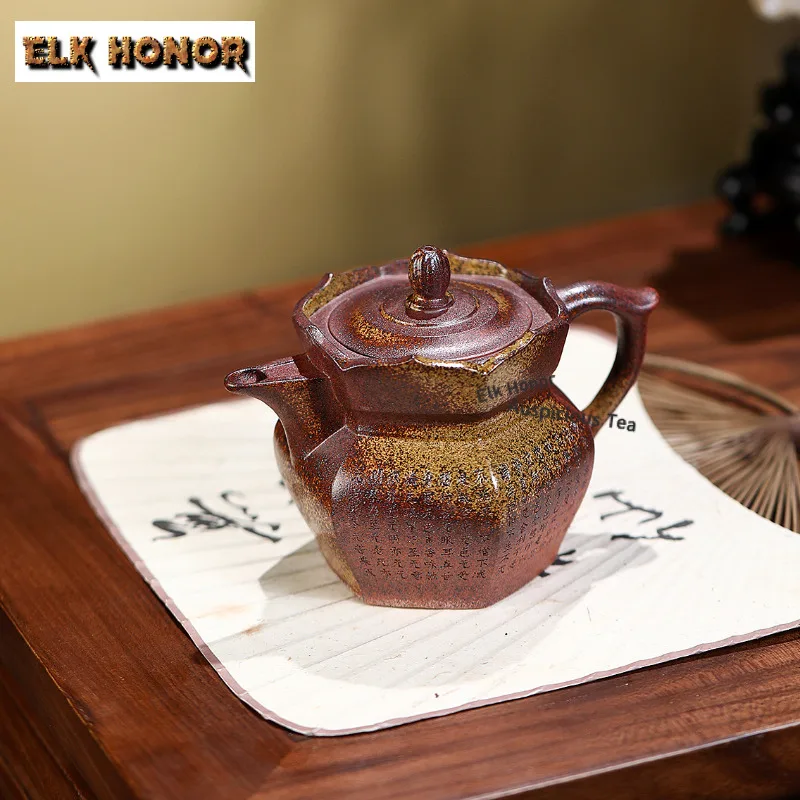 

Чайник из исинской фиолетовой глины, 290 мл, ручной работы, в форме монашеской шапки, из необработанной глины, с ситечком, китайский чайный набор из чжиси