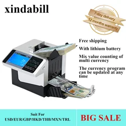 TRL/HKD/USD/EUR/GBP/THB/MXN Portable Rechargeable Money Counter Counting Machine Bill Note Mini Detector