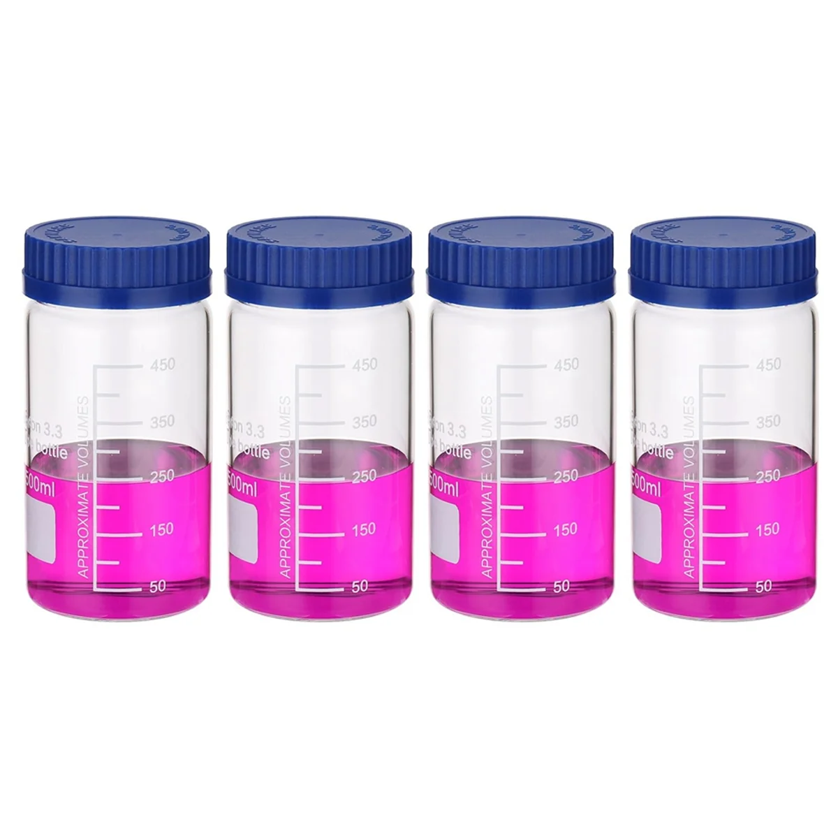 4 Pack Reagent Media Storage Bottles, 500ml Borosilicate Glass Wide Mouth Graduated Round Bottles with GL32 Screw Cap